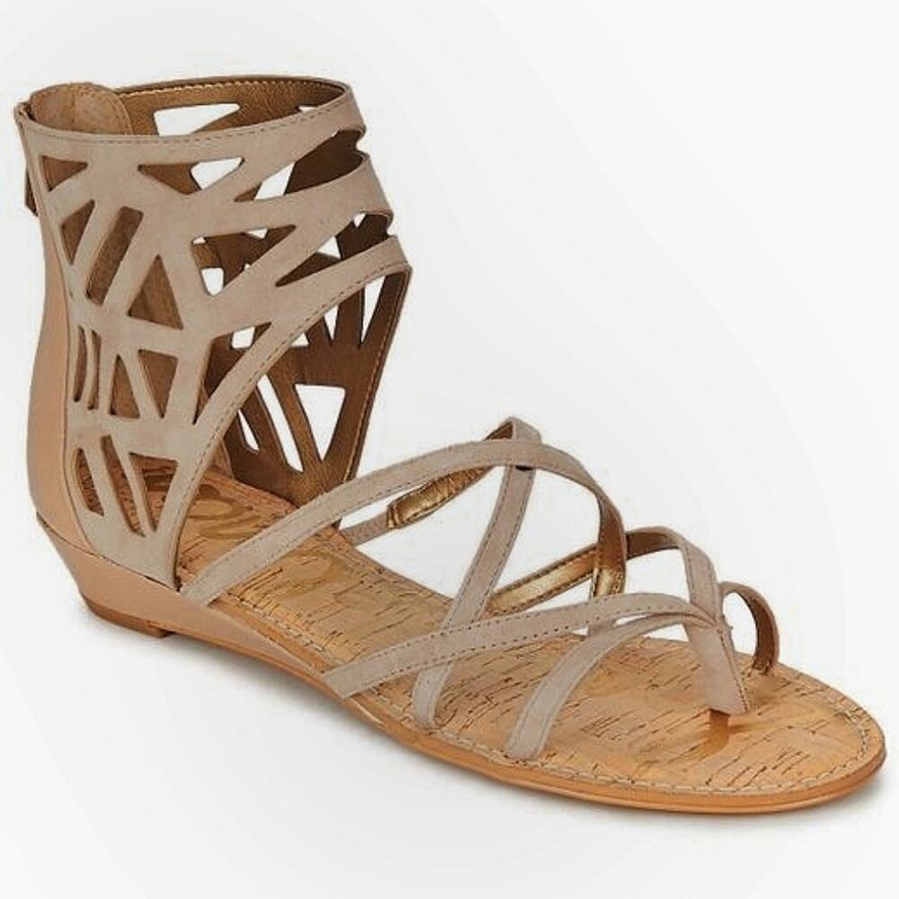 Sam Edelman Dana Natural Cutout Leather Sandals Beige Nude Strappy Sz 8 Boho